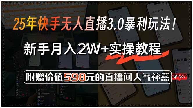 25年快手无人直播3.0暴利玩法！，新手月入2W+实操教程，附赠价值598元…-云创项目库