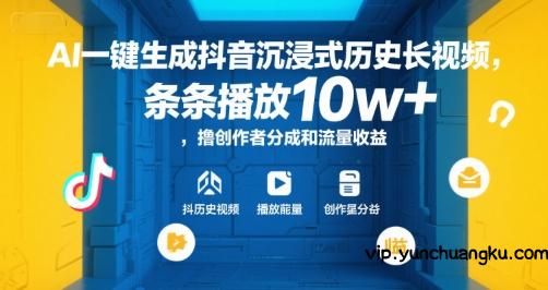AI一键生成抖音沉浸式历史长视频，条条播放10w+，撸创作者分成和流量收益【揭秘】-云创项目库