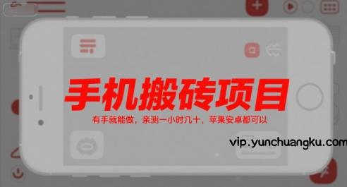 手机搬砖项目，有手就能做，亲测一小时几十，苹果安卓都可以-云创项目库
