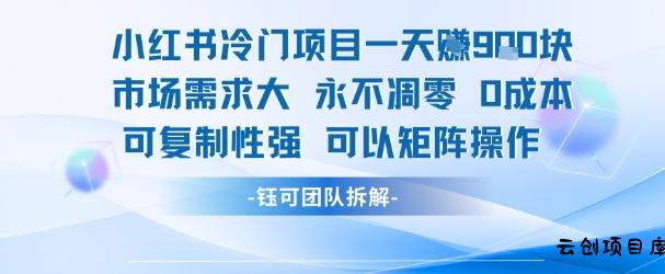 小红书冷门项目一天收益9张，市场需求大，0成本，可复制性强可以矩阵操作-云创项目库