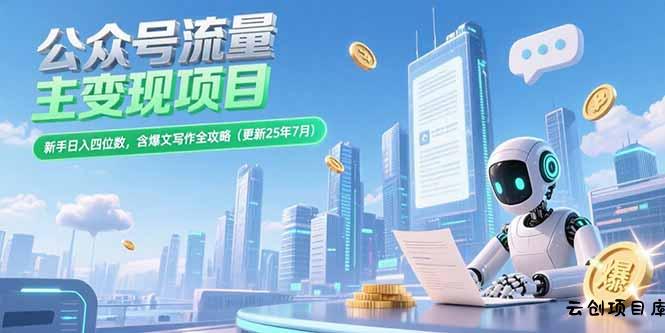 公众号流量主变现项目，新手日入四位数，含爆文写作全攻略(更新25年7月-云创项目库