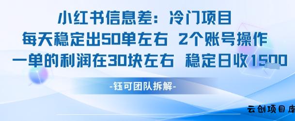 小红书信息差冷门项目一单利润30块每天稳定1.5k左右2个账号操作-云创项目库