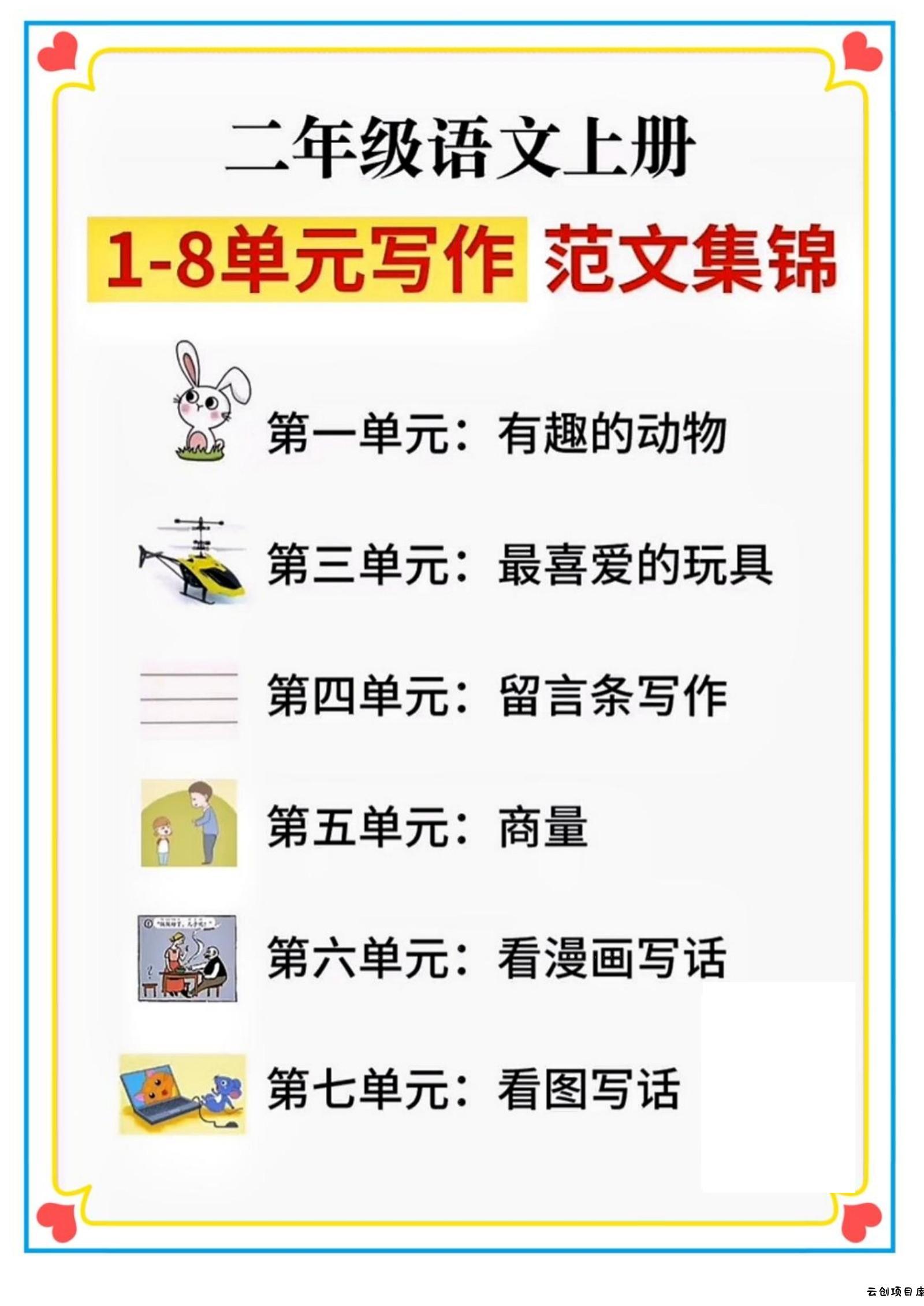 二年级语文上册1-8单元看图写话范文集锦-云创项目库