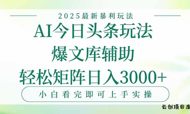 今日头条2025年最新暴利玩法，一键生成爆款，轻松实现矩阵日入3000+-云创项目库