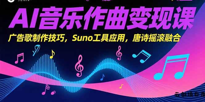 AI音乐作曲变现课，广告歌制作技巧，Suno工具应用，唐诗摇滚融合-云创项目库