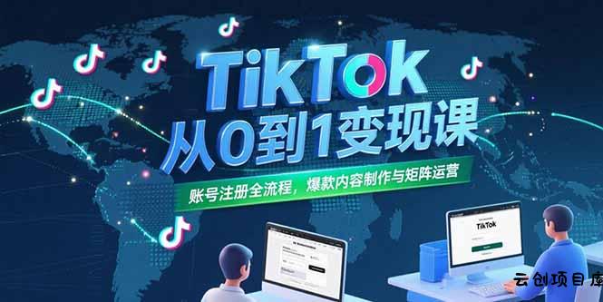 TikTok从0到1变现课，账号注册全流程，爆款内容制作与矩阵运营-云创项目库