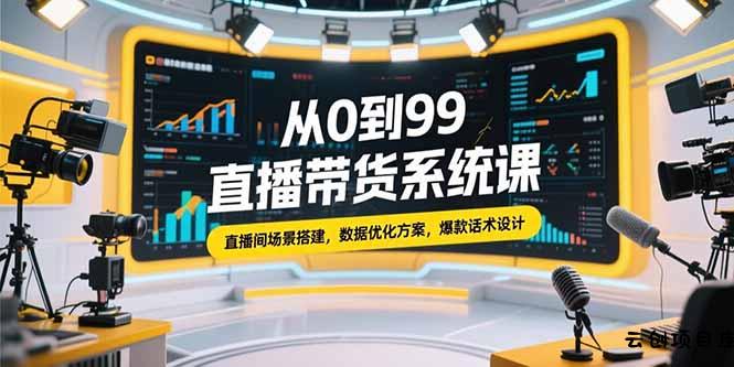 从0到99直播带货系统课，直播间场景搭建，数据优化方案，爆款话术设计-云创项目库
