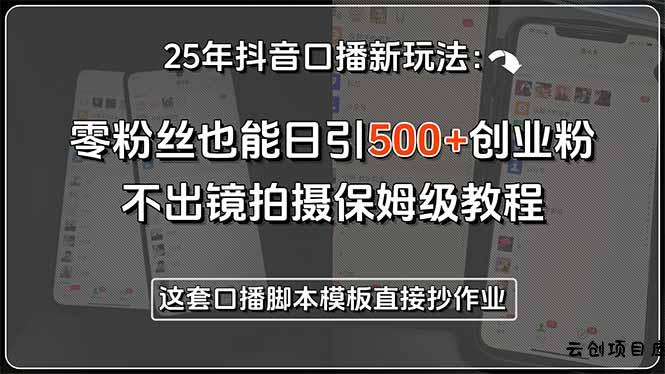 25年抖音口播新玩法：零粉丝也能日引500+创业粉，不出镜拍摄保姆级教程…-云创项目库