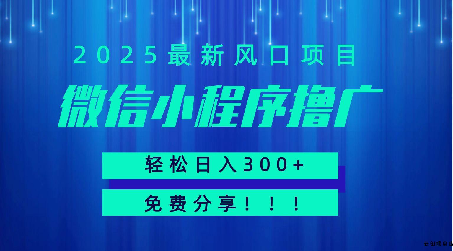 微信小程序撸广，最新风口项目，日入300+ 免费分享 可批量操作 小白可轻松上手！！-云创项目库