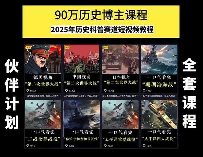 图片[1]-历史短视频赛道变现课，百集素材库应用，文案剪辑技巧，账号运营全案-云创项目库