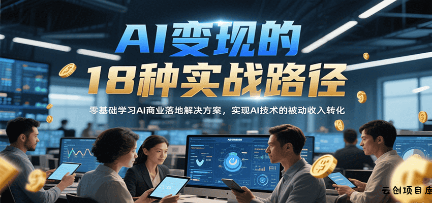 AI变现的18种实战路径，零基础学习AI商业落地解决方案，实现AI技术的被动收入转化-云创项目库