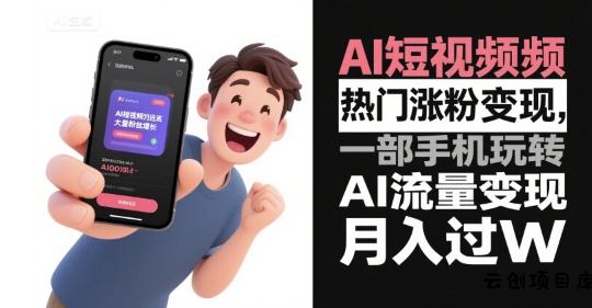 AI短视频热门涨粉变现，一部手机玩转AI流量变现，月入过W-云创项目库