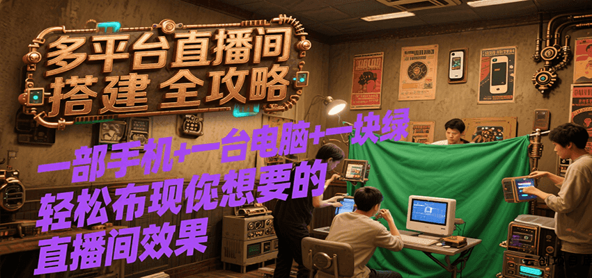 多平台直播间搭建全攻略，一部手机+一台电脑+一块绿布轻松实现你想要的直播间效果-云创项目库