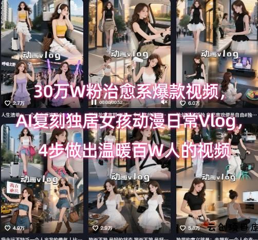 30万W粉治愈系爆款视频，AI复刻独居女孩动漫日常Vlog，4步做出温暖百W人的视频-云创项目库