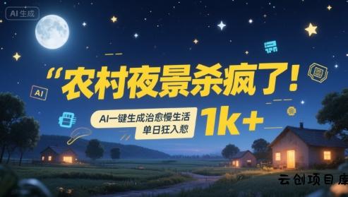 农村夜景杀疯了！AI一键生成治愈系慢生活，单日狂入1k+-云创项目库