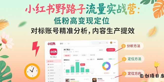 小红书野路子流量实战营：低粉高变现定位 对标账号精准分析 内容生产提效-云创项目库