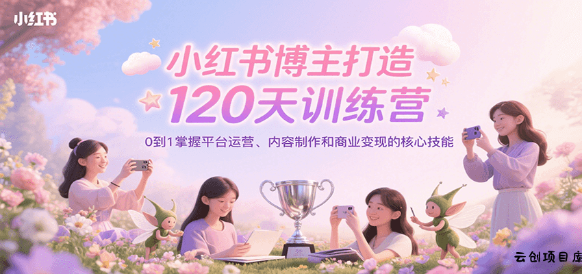 小红书博主打造120天训练营，0到1掌握平台运营、内容制作和商业变现-云创项目库