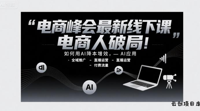电商峰会最新线下课，电商人破局，如何用AI降本增效，AI应用-全域推广-直播运营-付费流量-云创项目库
