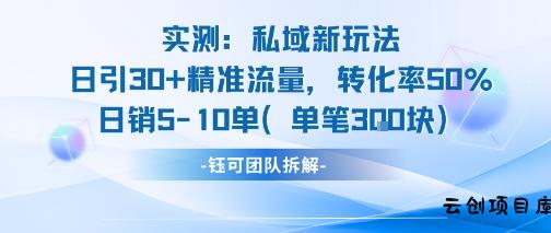 实测私域新玩法日引30加精准流量转化率50%日销5-10单每笔3张-云创项目库