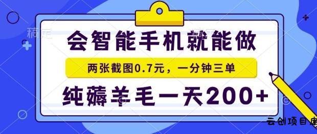 2025年零撸手机项目，二十秒一单，纯薅羊毛，一天200+做就有【揭秘】-云创项目库