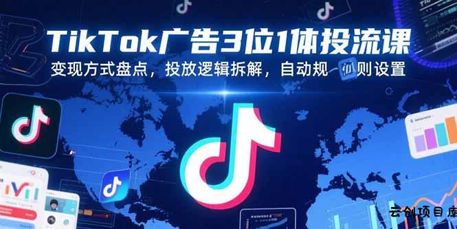 TikTok广告3位1体投流课，变现方式盘点，投放逻辑拆解，自动规则设置-云创项目库
