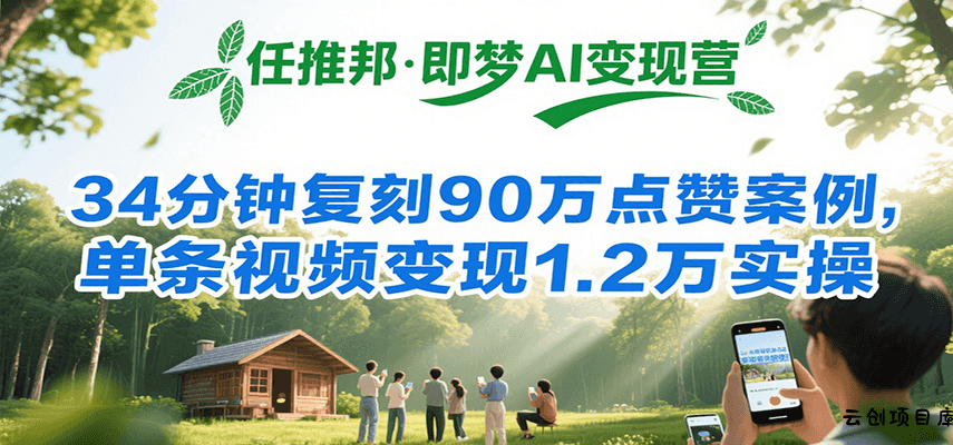 任推邦·即梦AI变现营，34分钟复刻90万点赞案例，单条视频变现1.2万实操-云创项目库