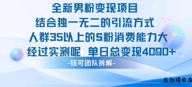 全新男粉变现项目引流人群35以上的男粉消费能力大 经过实测单日变现1k+-云创项目库