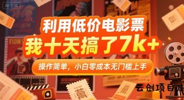 利用低价电影票，我十天搞了7k+，操作简单，小白零成本无门槛上手【揭秘】-云创项目库