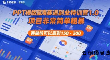 PPT模版蓝海赛道副业特训营1.0，项目非常简单粗暴，客单价可以高到150-200-云创项目库