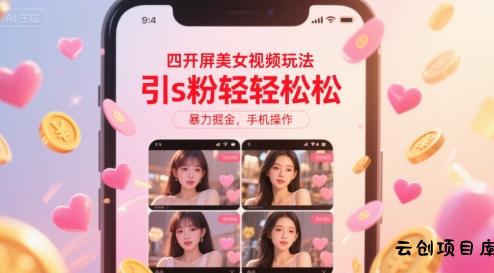 四开屏美女视频玩法，引s粉轻轻松松，暴力掘金，手机操作【揭秘】-云创项目库