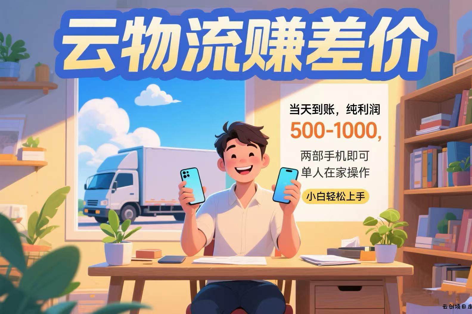 云物流赚差价 当天到账纯利润500-1000 两部手机即可 可单人在家操作 小…-云创项目库