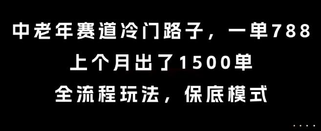 中老年赛道冷门路子，一单788，上个月出了1500单，全流程玩法，保底模式【揭秘】-云创项目库
