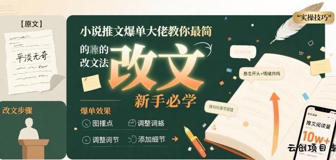 小说推文爆单大佬教你最简单的改文方法实操课，新手必学-云创项目库
