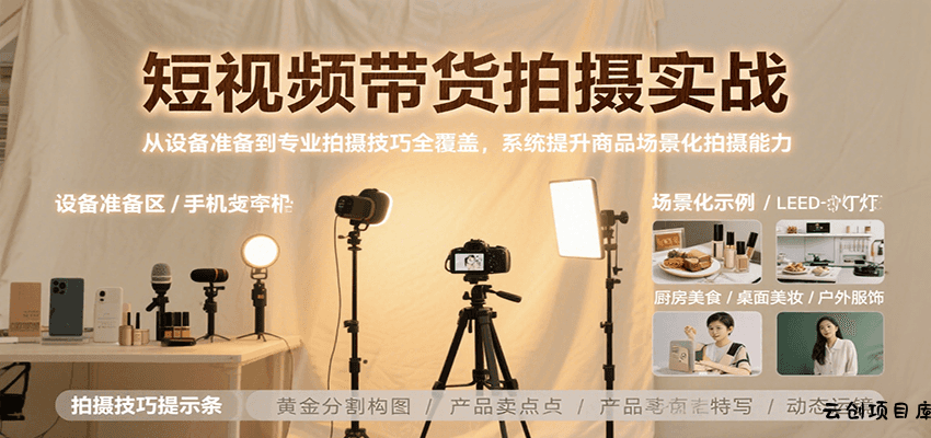 短视频带货拍摄实战，从设备准备到专业拍摄技巧全覆盖，系统提升商品场景化拍摄能力-云创项目库