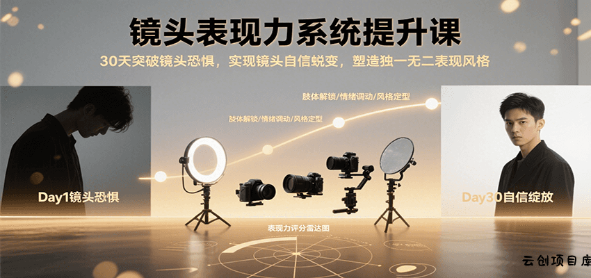 镜头表现力系统提升课，30天突破镜头恐惧实现自信蜕变，塑造独一无二表现风格-云创项目库