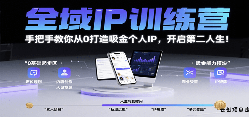 全域IP训练营，手把手教你从0打造吸金个人IP，开启第二人生！-云创项目库