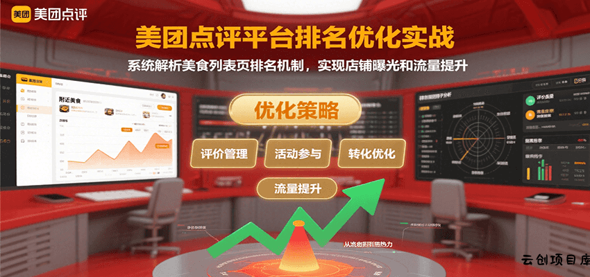 美团点评平台排名优化实战，系统解析美食列表页排名机制，实现店铺曝光和流量提升-云创项目库