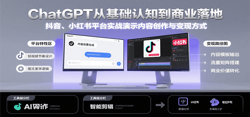 ChatGPT从基础认知到商业落地，实战演示抖音、小红书等平台的内容创作与变现-云创项目库