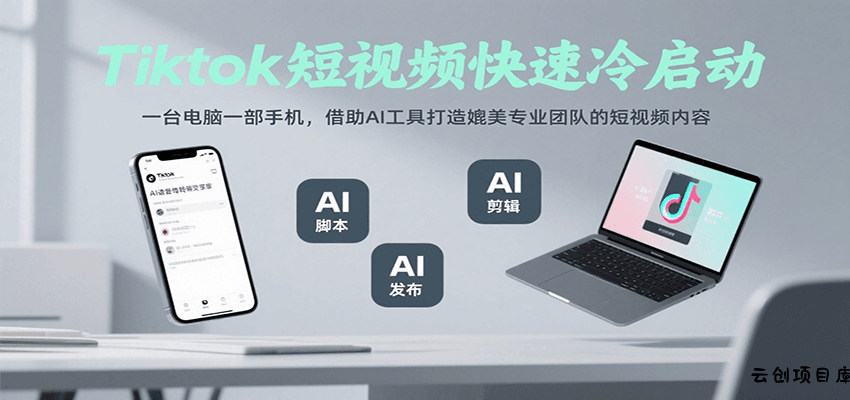 Tiktok短视频快速冷启动，一台电脑一部手机，借助AI工具打造媲美专业团队的短视频内容-云创项目库