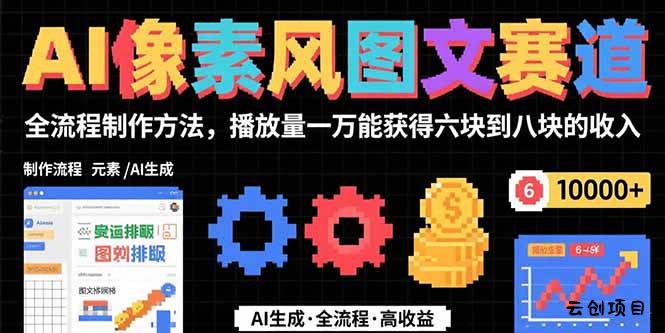 AI像素风图文赛道：全流程制作方法，播放量一万能获得6块到8块的收入-云创项目库