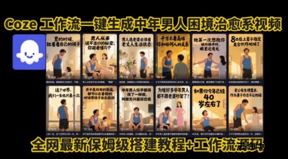 coze工作流一键生成”中年男人困境扎心高涨粉高播放量图文视频”保姆级拆解教程，无需剪辑，无需拍摄写文案-云创项目库