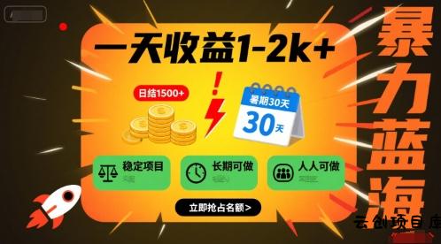 一天收益1-2k+ 稳定项目，暑期暴力蓝海项目，长期稳定，人人可做【揭秘】-云创项目库