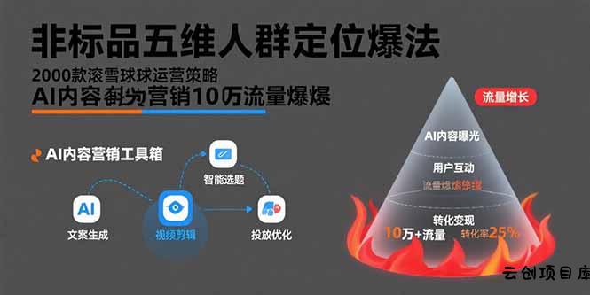 非标品五维人群定位法，2000款滚雪球运营策略，AI内容营销10万流量引爆-云创项目库