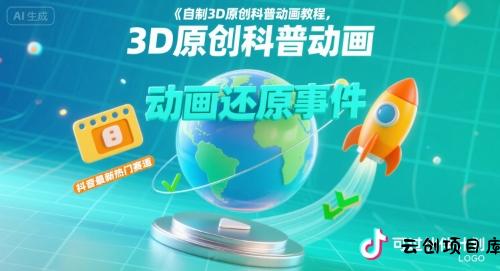 自制3D原创科普动画教程，动画还原事件，抖音最新热门赛道，可过伙伴计划-云创项目库