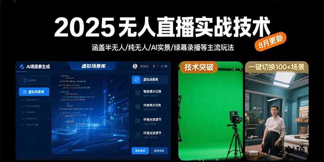 2025无人直播实战技术-8月，涵盖半无人/纯无人/AI实景/绿幕录播等主流玩法-云创项目库