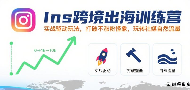 Ins跨境出海训练营，实战驱动玩法，打破不涨粉怪象，玩转社媒自然流量-云创项目库