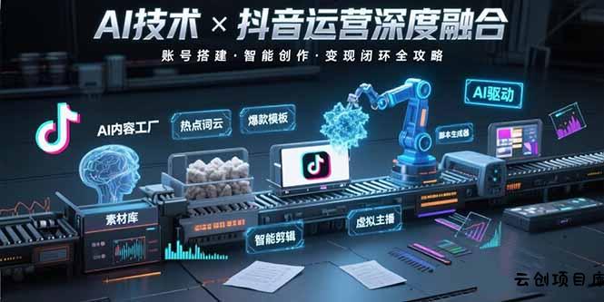 AI技术与抖音运营的深度融合应用：涵盖账号搭建、内容创作、收益变现等-云创项目库