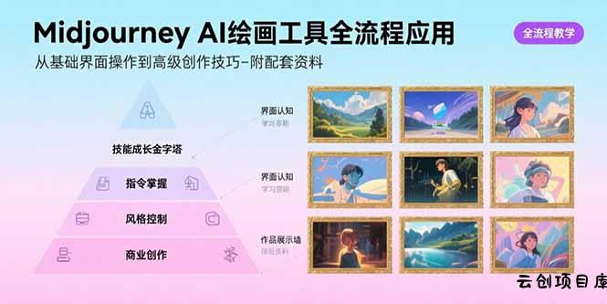Midjourney AI绘画工具全流程应用，从基础界面操作到高级创作-附配套资料-云创项目库