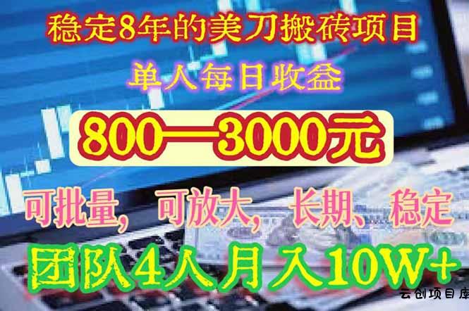 稳定8年的美刀搬砖项目，单人每日收益800—3000.团队4人月入10W+.可线下-云创项目库