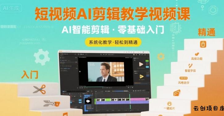 短视频AI剪辑教学视频课，入门到精通-云创项目库